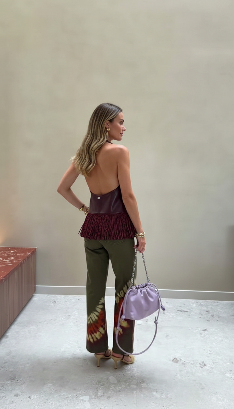 Burgundy Halter Fringe Hem Matching Set product image 6