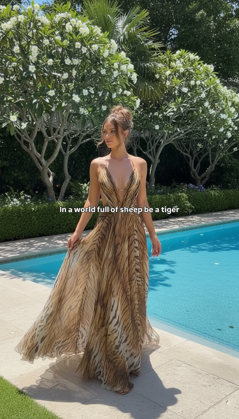 Brown Animal Print Backless Open-Back Maxi Dress product image 6
