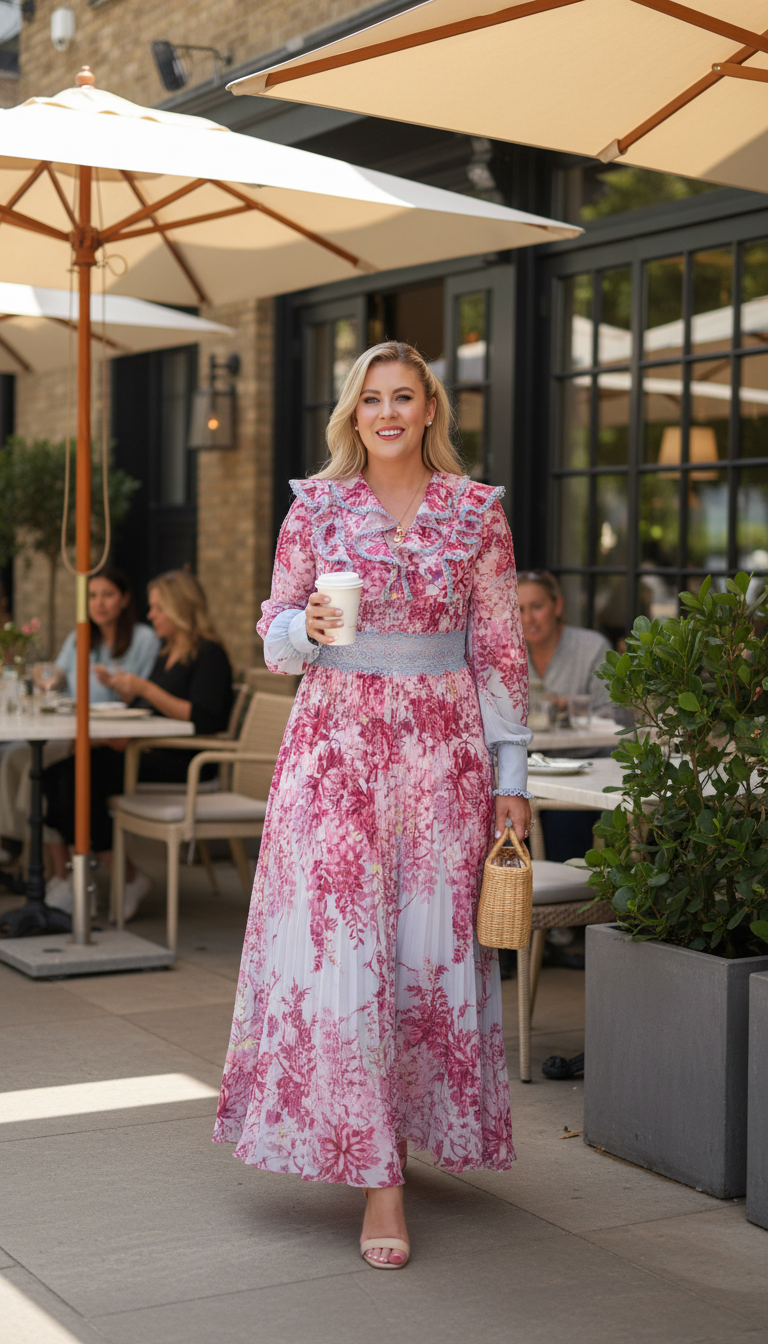 Pink Floral Ruffle Pleated Maxi Dress product image 6