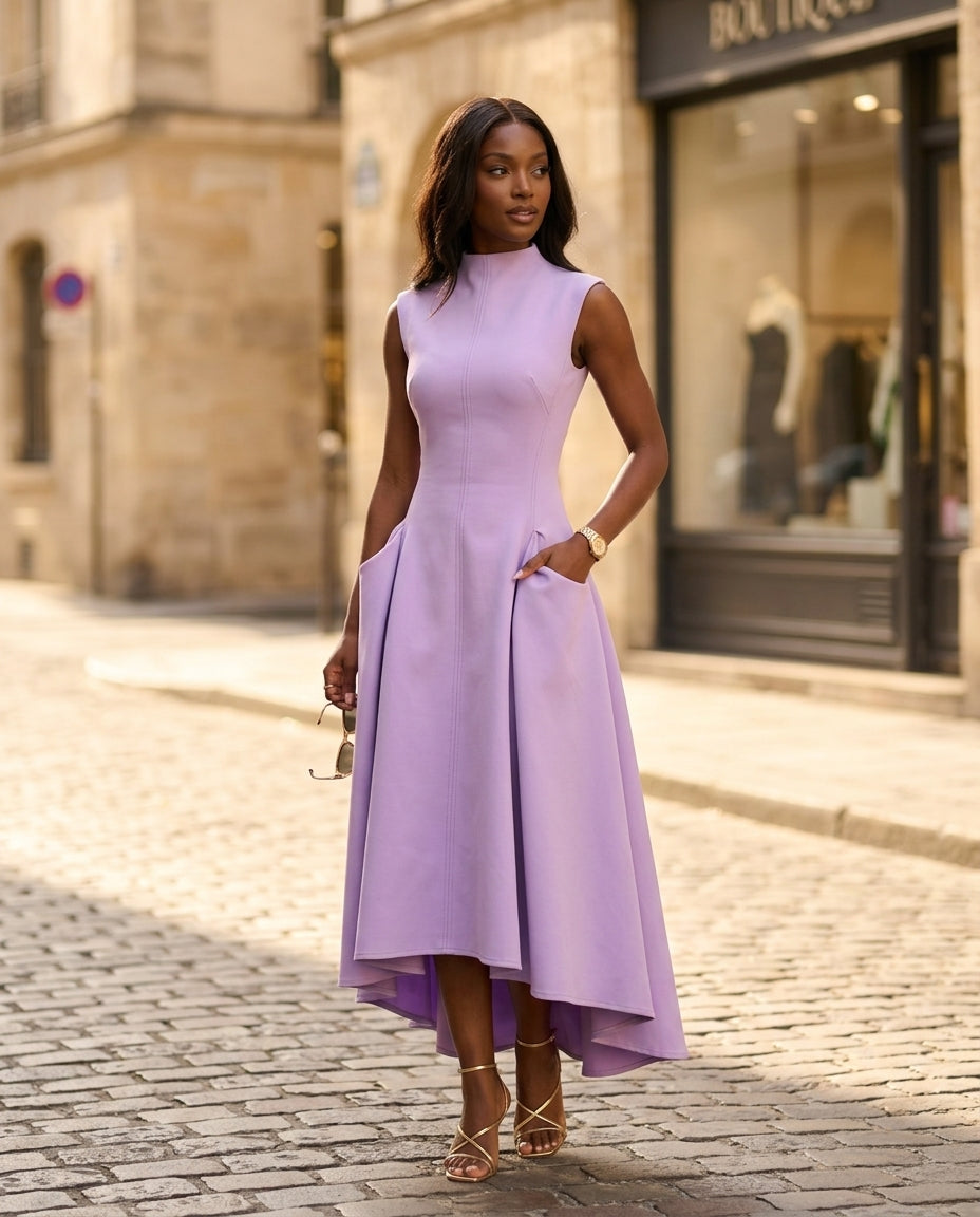 Lavender Gleam Summer Maxi Dress Lavender Maxi Dress with Asymmetric silhouette and Ribbed Knit texture, fabric and construction detail for Resort Dinner, Evening in Amalfi, Euro Chic Premium by Massicos