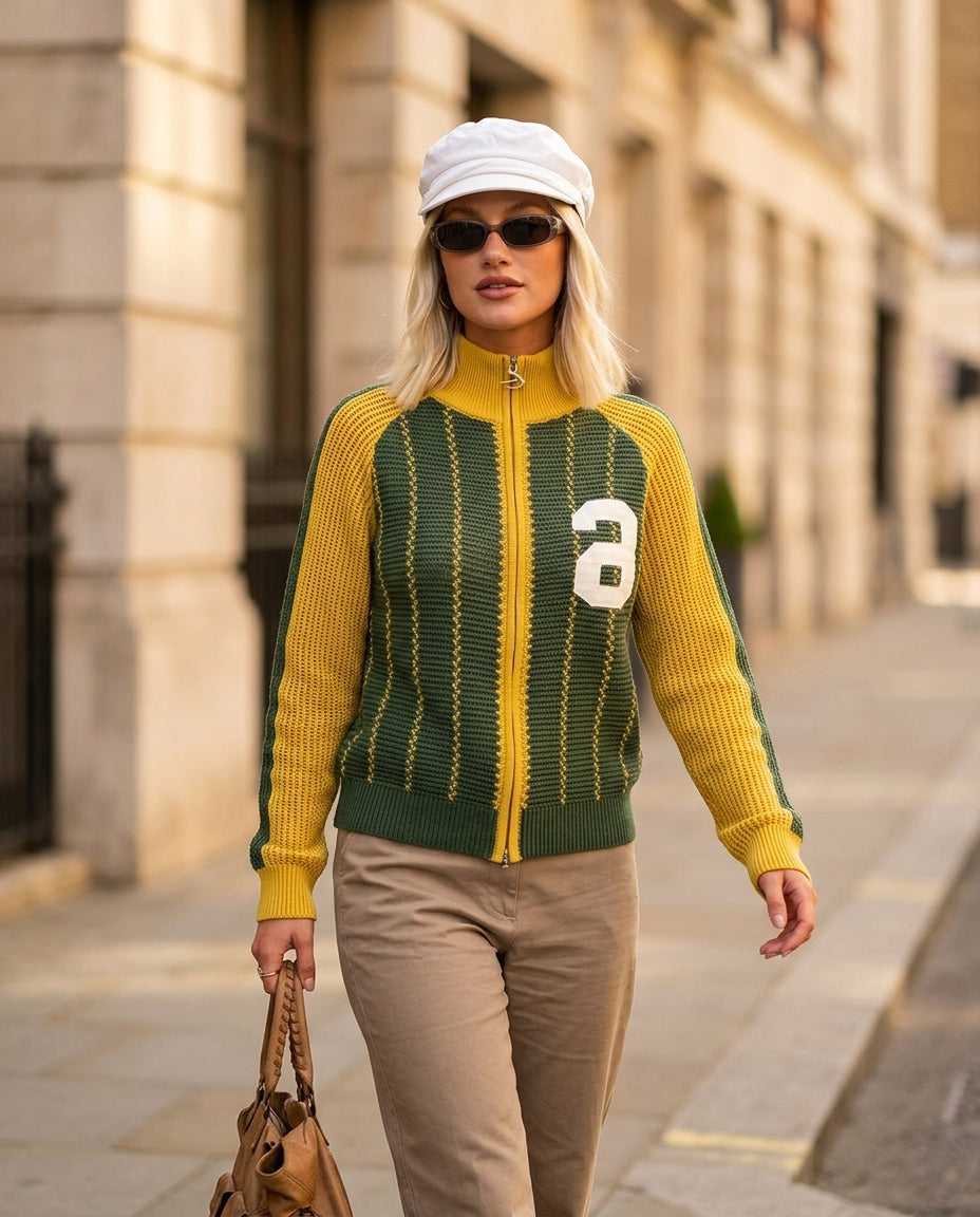 Sage Muse Summer Striped Jacket Sage Jacket with Relaxed Fit silhouette and Ribbed Knit texture, fabric and construction detail for Weekend Styling, a polished coastal brunch, US East / Hamptons Elite by Massicos