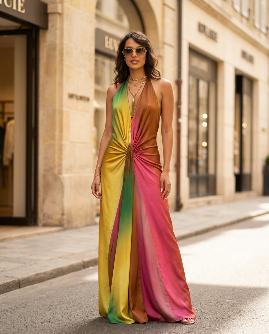 Pink Velvet Summer Halter Maxi Dress Pink Maxi Dress with Relaxed Fit silhouette and Textured texture, fabric and construction detail for Resort Dinner, Sunset in Malibu, US Coastal Glam by Massicos