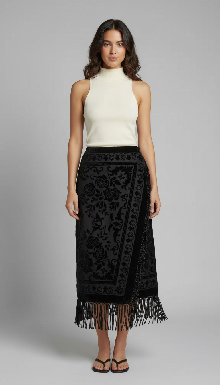 Black Floral Fringe Skirt Set product image 7