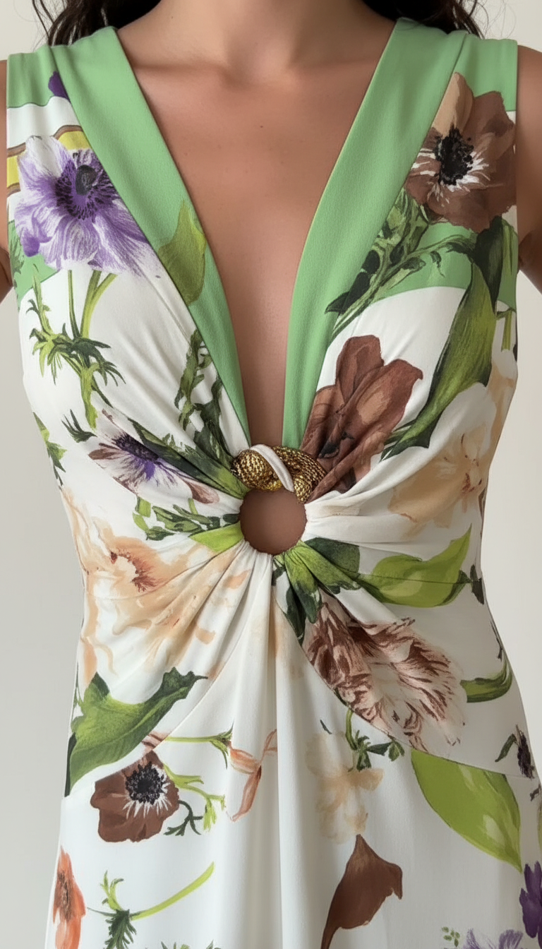 White Floral V-Neck Twist Front Maxi Dress product image 7