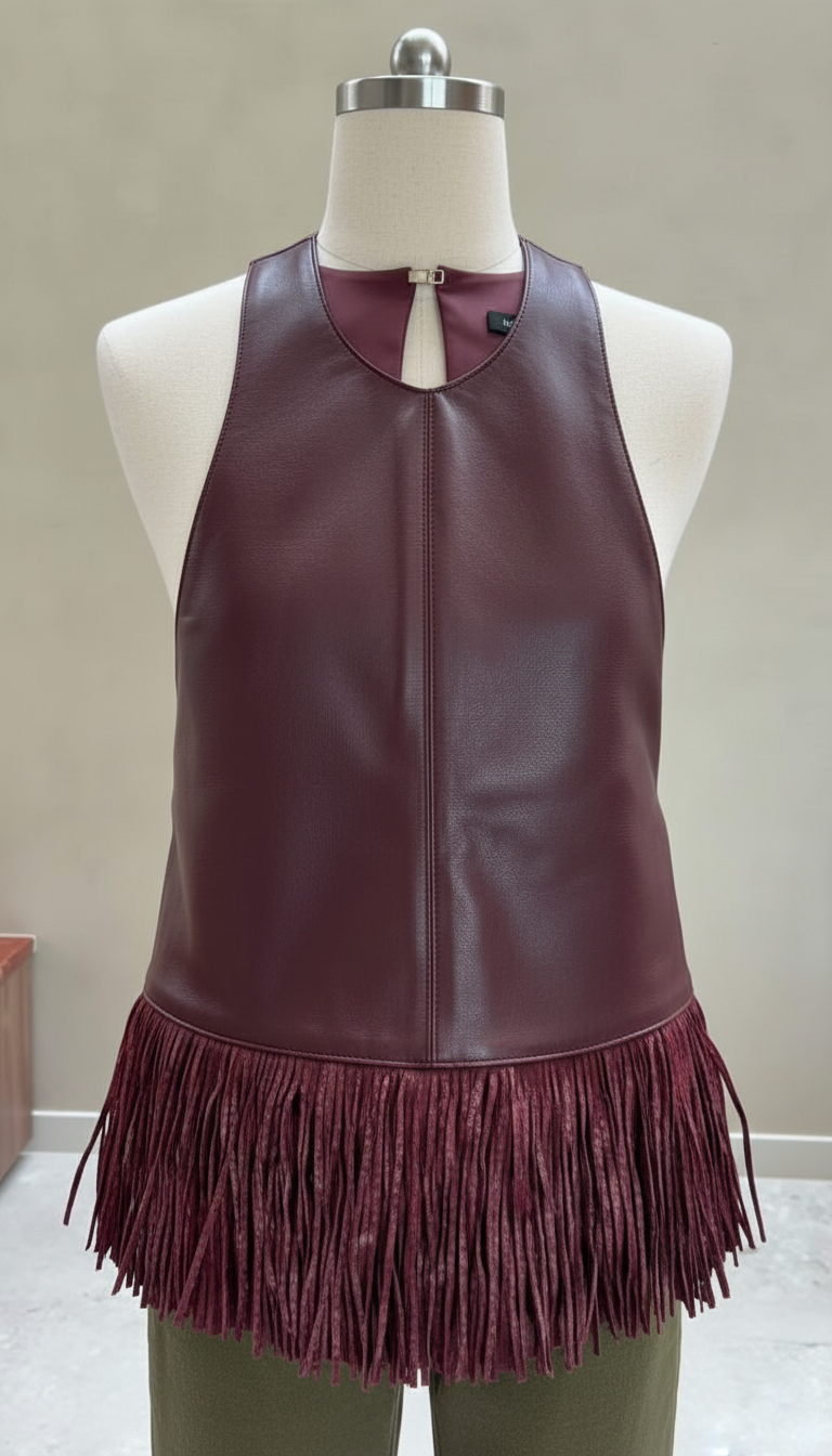 Burgundy Halter Fringe Hem Matching Set product image 7