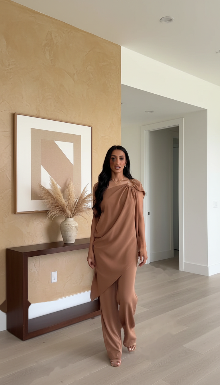 Brown Draped Design Shoulder Detail Jumpsuit product image 7