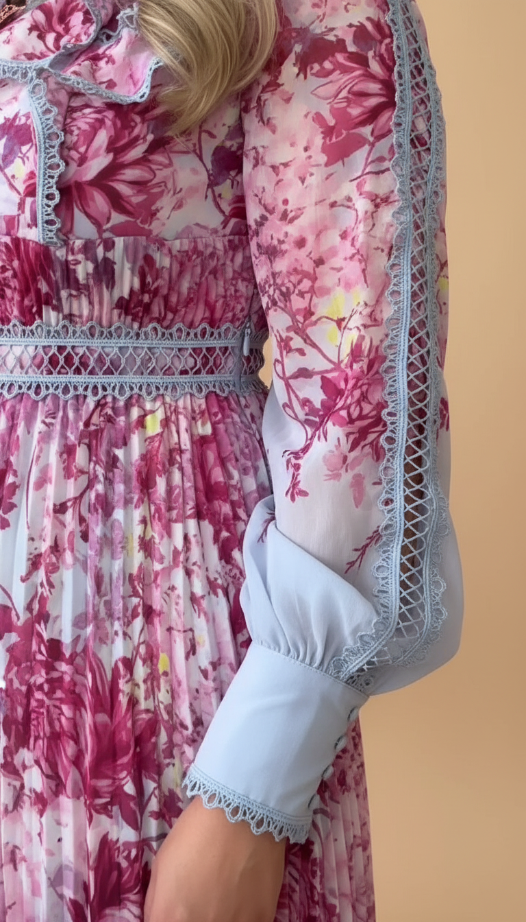 Pink Floral Ruffle Pleated Maxi Dress product image 7