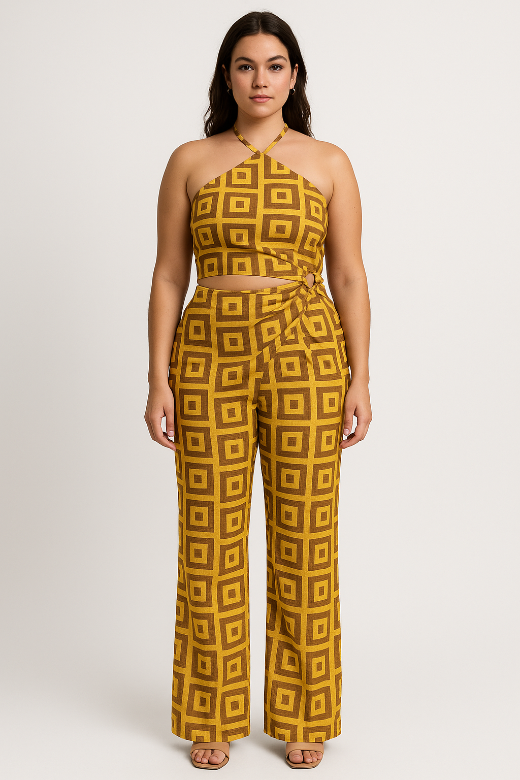 Yellow Geometric Print Halter Wrap Pant Set product image 7