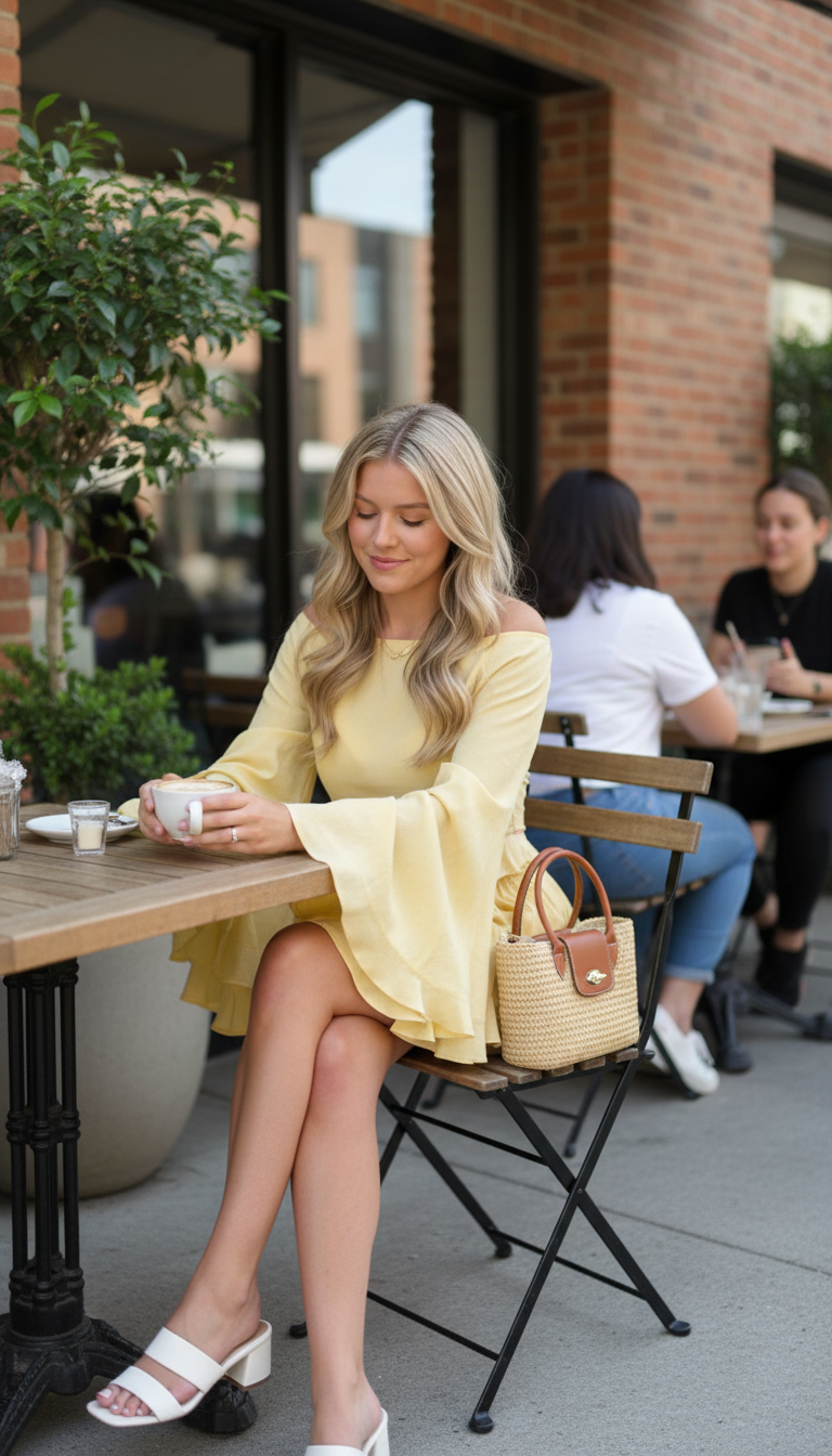 Yellow Ruffle Ruffled Hem Drawstring Waist Short Set
