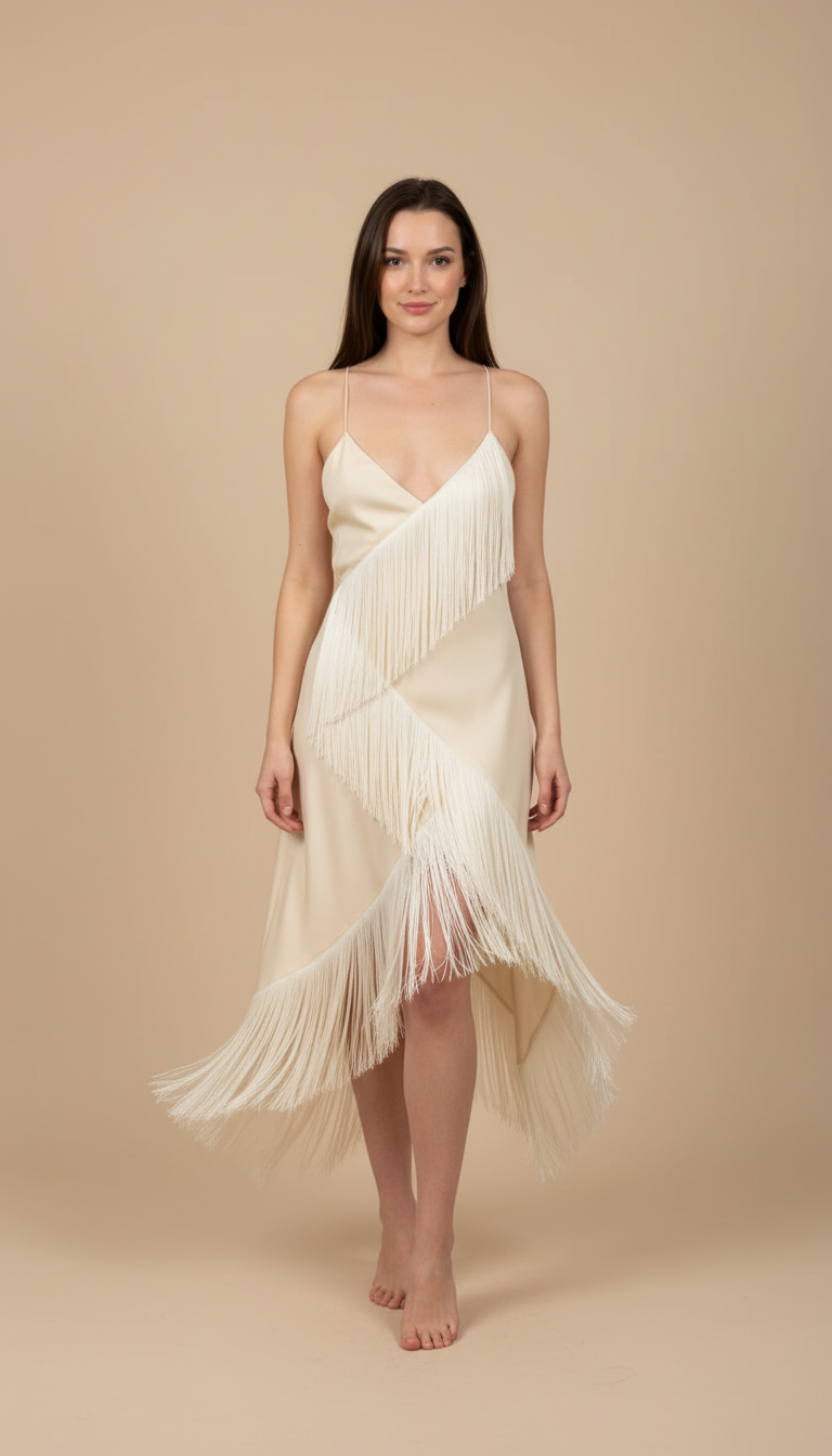 Cream V-Neck Satin Silk Mini Dress product image 7