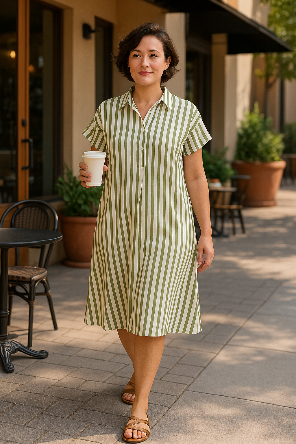 Green Striped Button Placket Dress product image 7