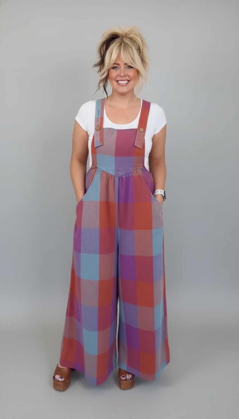 Checkered Print Wide-Leg Pockets Straps Wide-Leg Jumpsuit product image 7