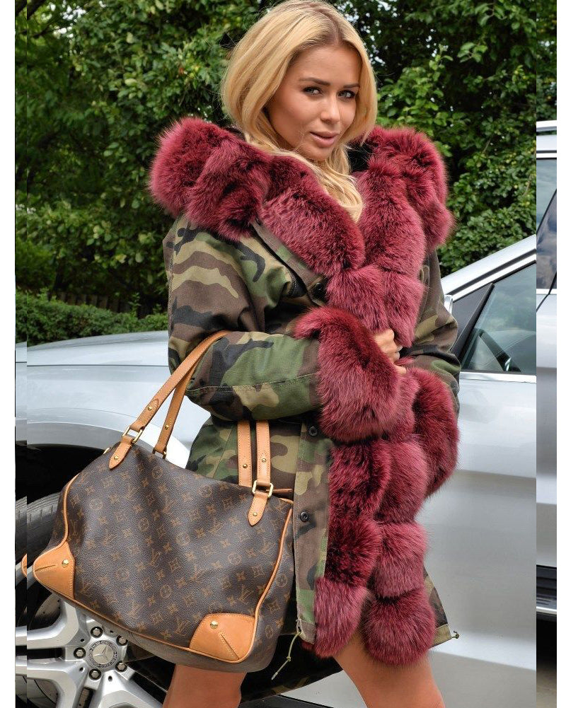 Trafni Women Faux Fur Camouflage Parka Women Hooded Long Winter Jacket Overcoat Plus Size S-3XL-Massicos