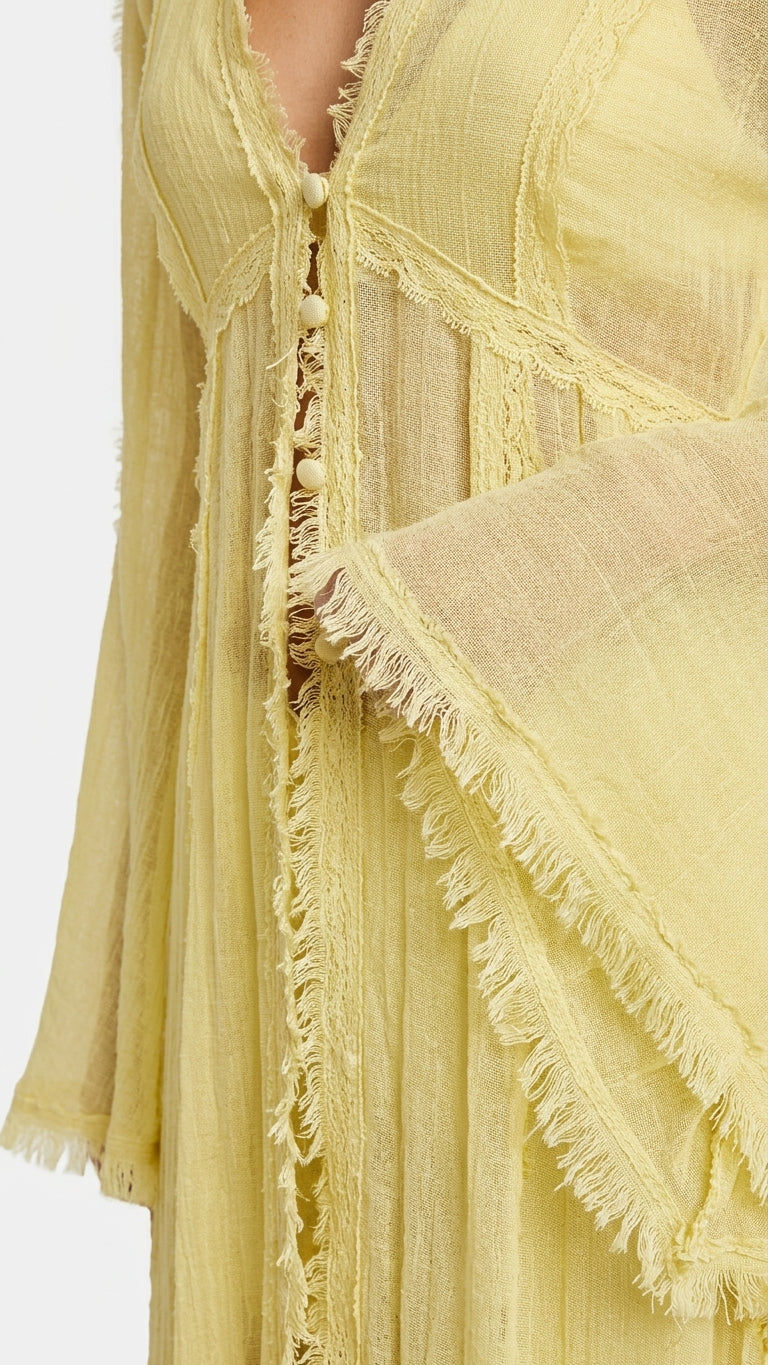 Butter Yellow Bloom Resort V-Neck Jacket Butter Yellow Jacket with Asymmetric silhouette and Textured texture, additional styling view for Resort Wear, a polished coastal brunch, US East / Hamptons Elite by Massicos