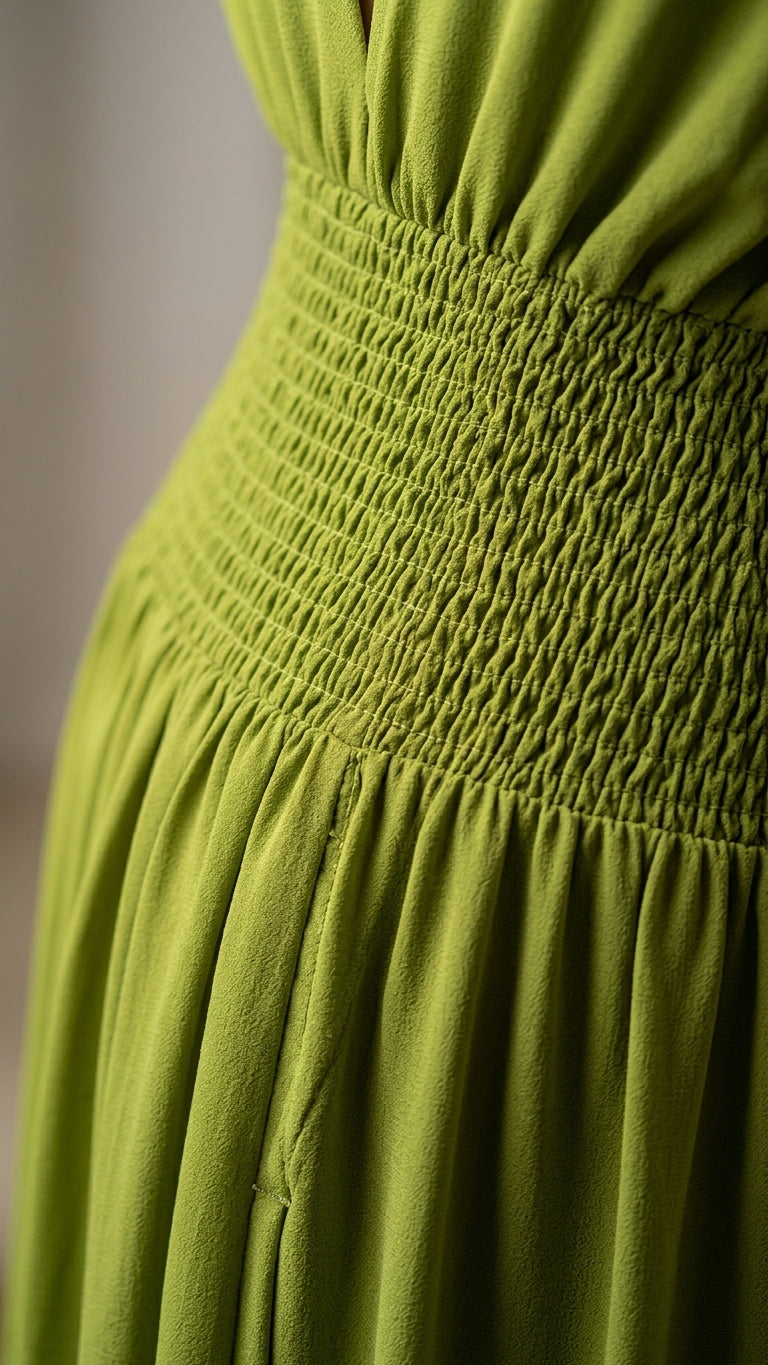 Sage Allure Summer Smocked Romper Sage Romper with Relaxed Fit silhouette and Textured texture, additional styling view for Wedding Guest, a gallery opening in Paris, Euro Chic Premium by Massicos