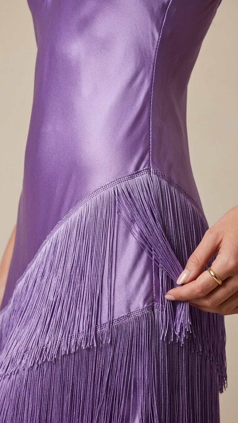 Lilac Poise Evening Satin Maxi Dress Lilac Maxi Dress with Asymmetric silhouette and Satin texture, additional styling view for Date Night, Evening in Amalfi, Euro Chic Premium by Massicos