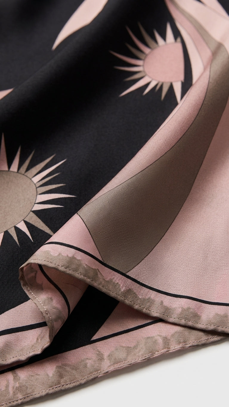 Black Poise Resort Printed Maxi Dress Black Maxi Dress with Asymmetric silhouette and Textured texture, additional styling view for Resort Wear, Weekend in The Hamptons, US East / Hamptons Elite by Massicos