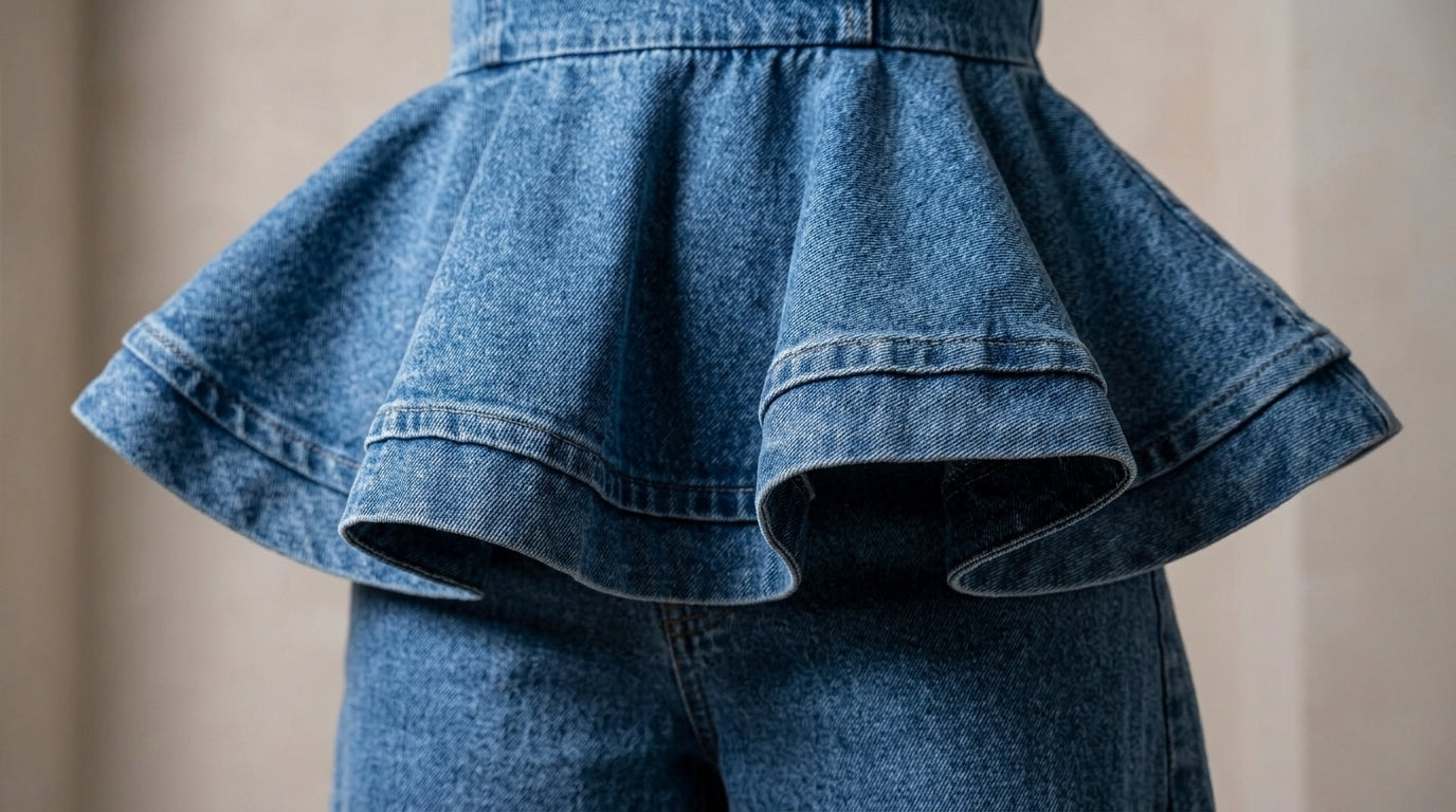 Denim Blue Bloom Summer Denim Pant Set Denim Blue Pant Set with Asymmetric silhouette and Textured texture, additional styling view for Weekend Escape, Brunch in SoHo, US Coastal Glam by Massicos