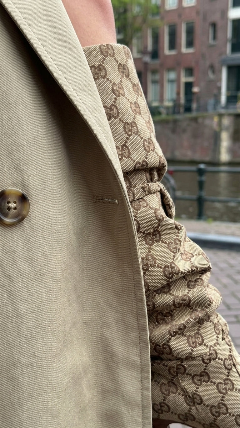 Sand Gleam Summer Coat Sand Coat with Asymmetric silhouette and Textured texture, additional styling view for City Layering, a London dinner reservation, Euro Chic Premium by Massicos