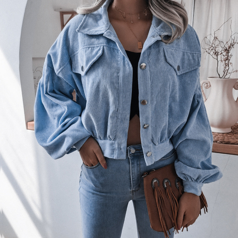 Casual Corduroy Lantern Sleeves Jacket-CALLISTARI