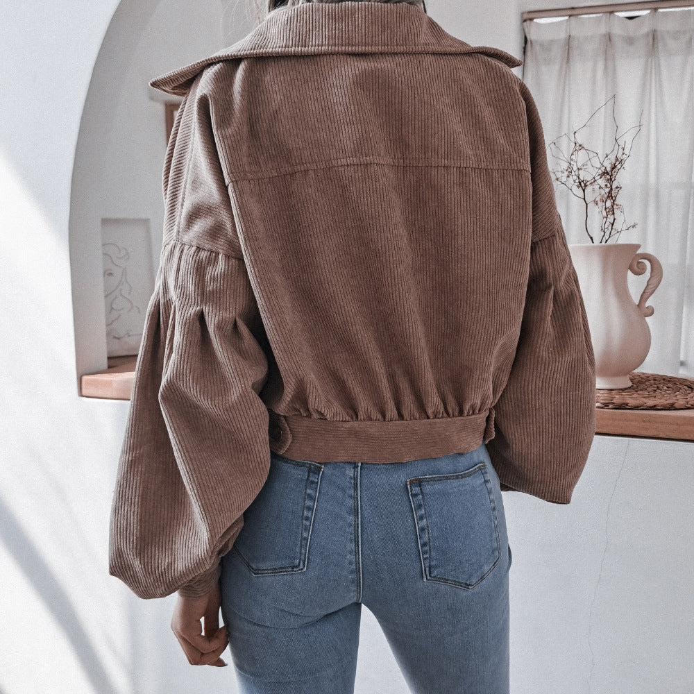 Casual Corduroy Lantern Sleeves Jacket-CALLISTARI