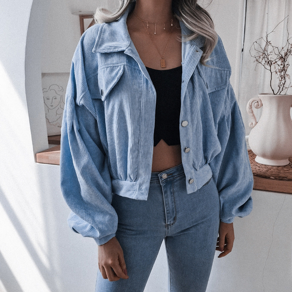 Casual Corduroy Lantern Sleeves Jacket-CALLISTARI