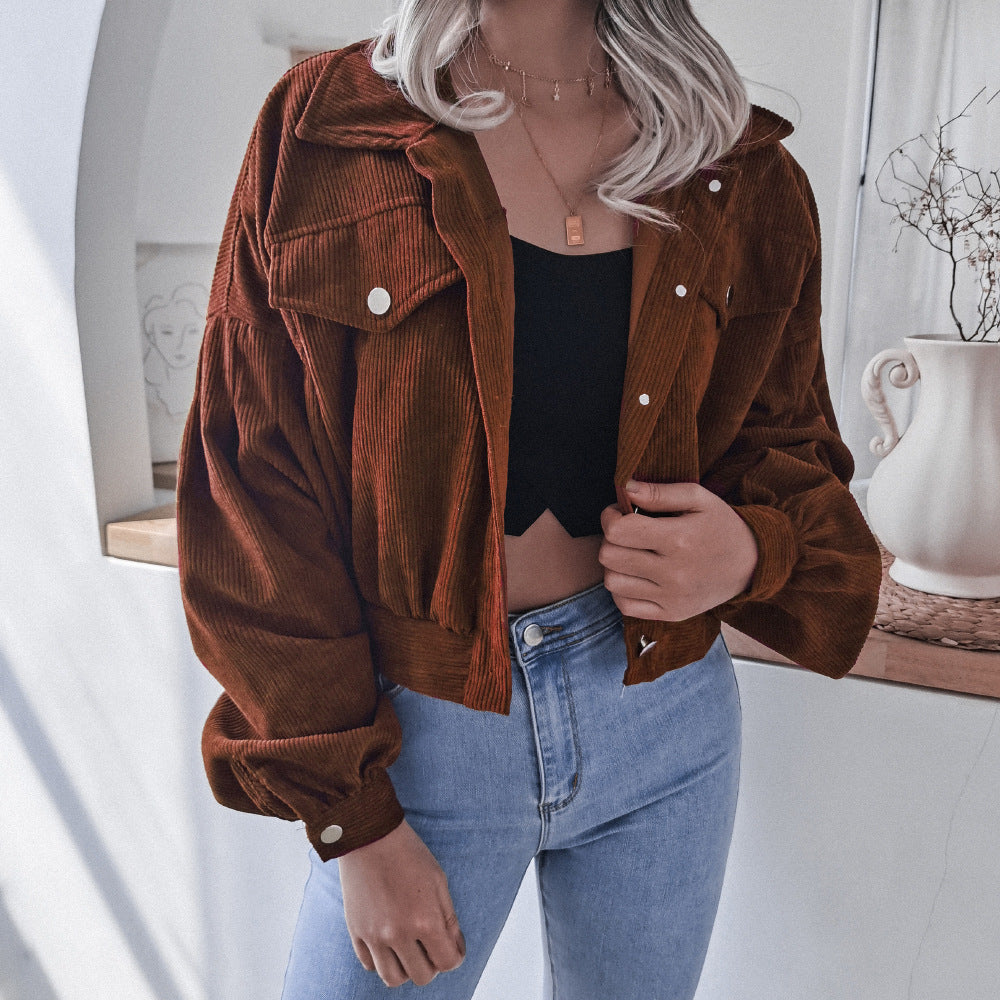 Casual Corduroy Lantern Sleeves Jacket-CALLISTARI