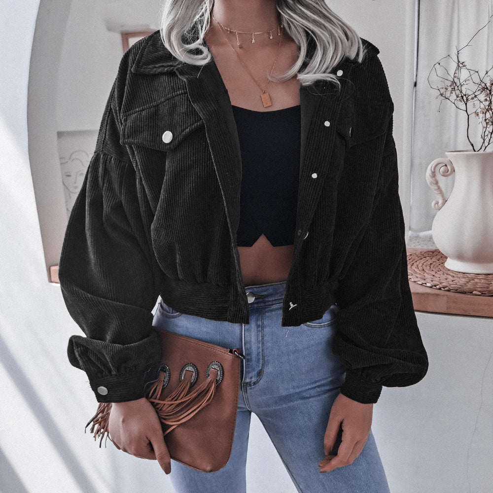 Casual Corduroy Lantern Sleeves Jacket-CALLISTARI