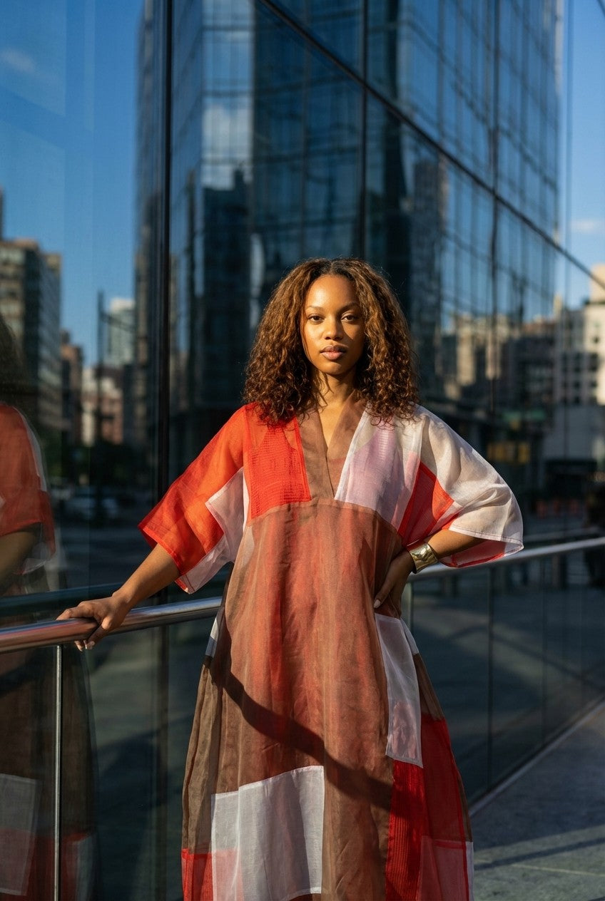 Solara Sheer Colorblock Resort Cover-Up Dress