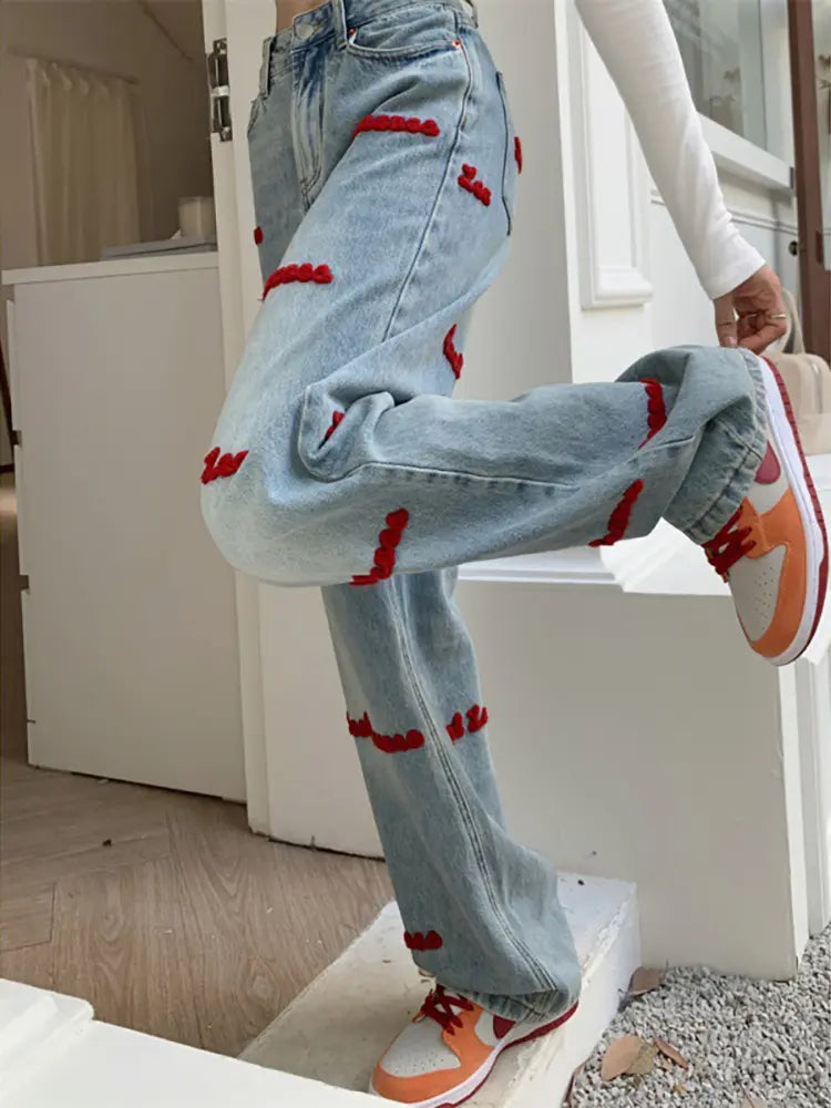Embroidered High-Waist Jeans-Massicos