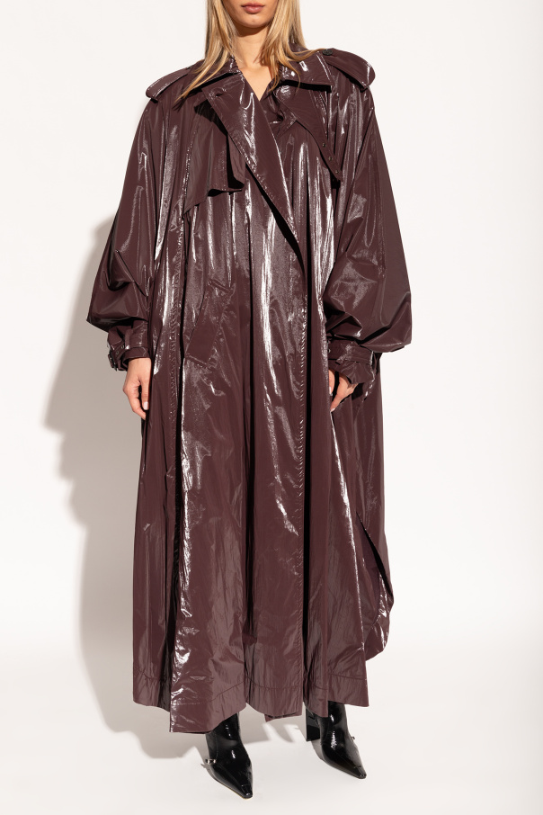 Shiny Burgundy Oversized Trench Coat