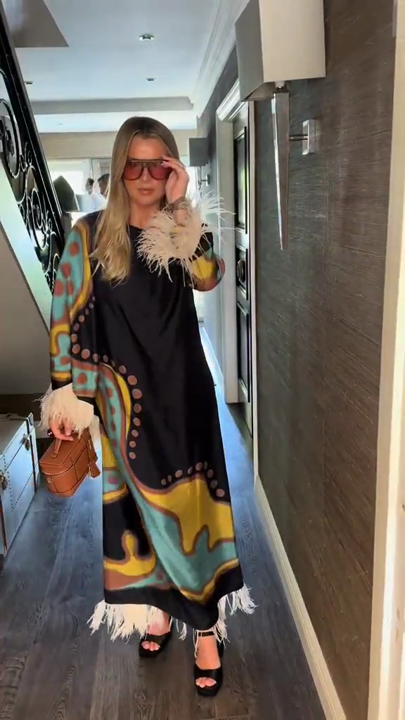 Opera feather-trimmed twill gown