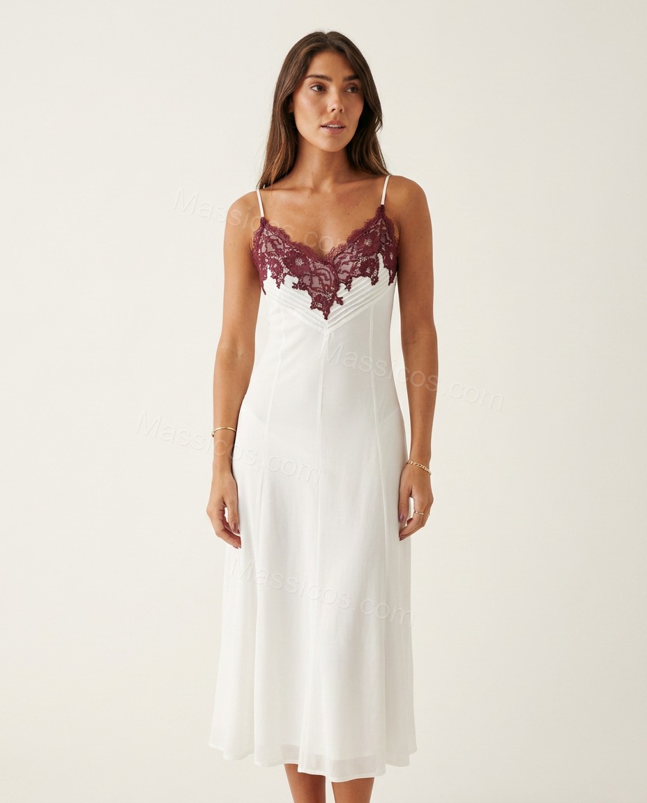 Ivory Whisper Wedding Guest Lace Midi Dress Ivory Midi Dress with Relaxed Fit silhouette and Satin texture, clean studio product view for Wedding Guest, a cafe plan, Fall current summer selling first with a light late-summer/pre-fall accent: make it weara by Massicos