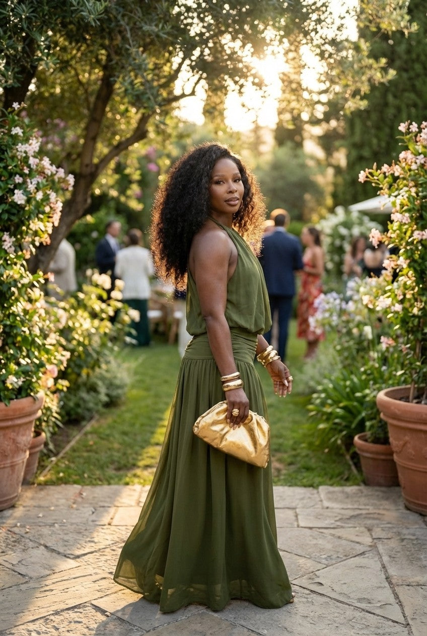 Olive Aura Draped Maxi Dress