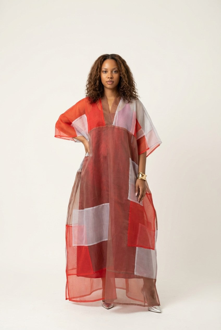 Solara Sheer Colorblock Resort Cover-Up Dress
