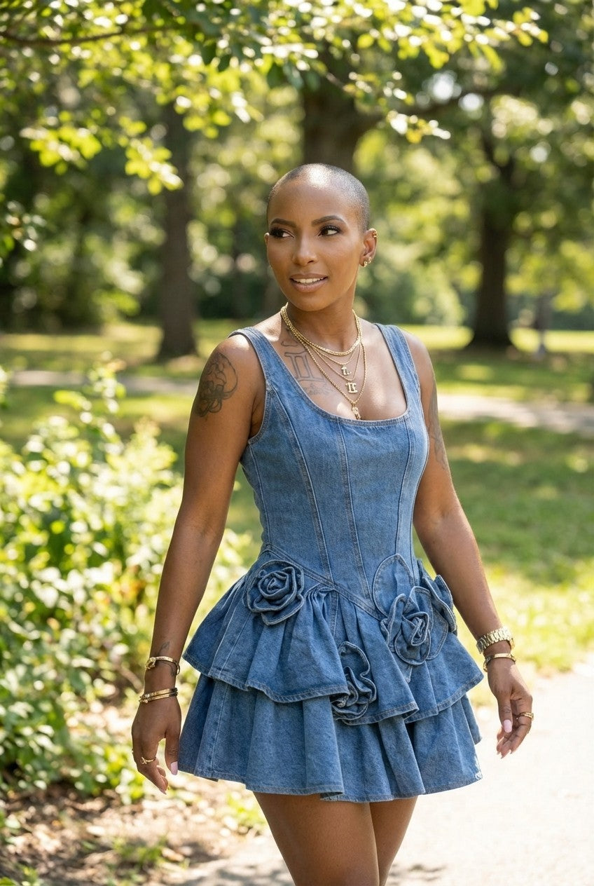 Petal Edge Denim Mini Dress