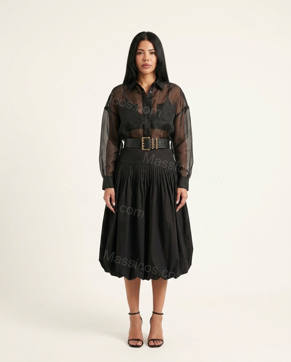 Black Muse Wedding Guest Pleated Skirt Set Black Skirt Set with Relaxed Fit silhouette and Textured texture, clean studio product view for Wedding Guest, a gallery evening, Fall current summer selling first with a light late-summer/pre-fall accent: make i by Massicos