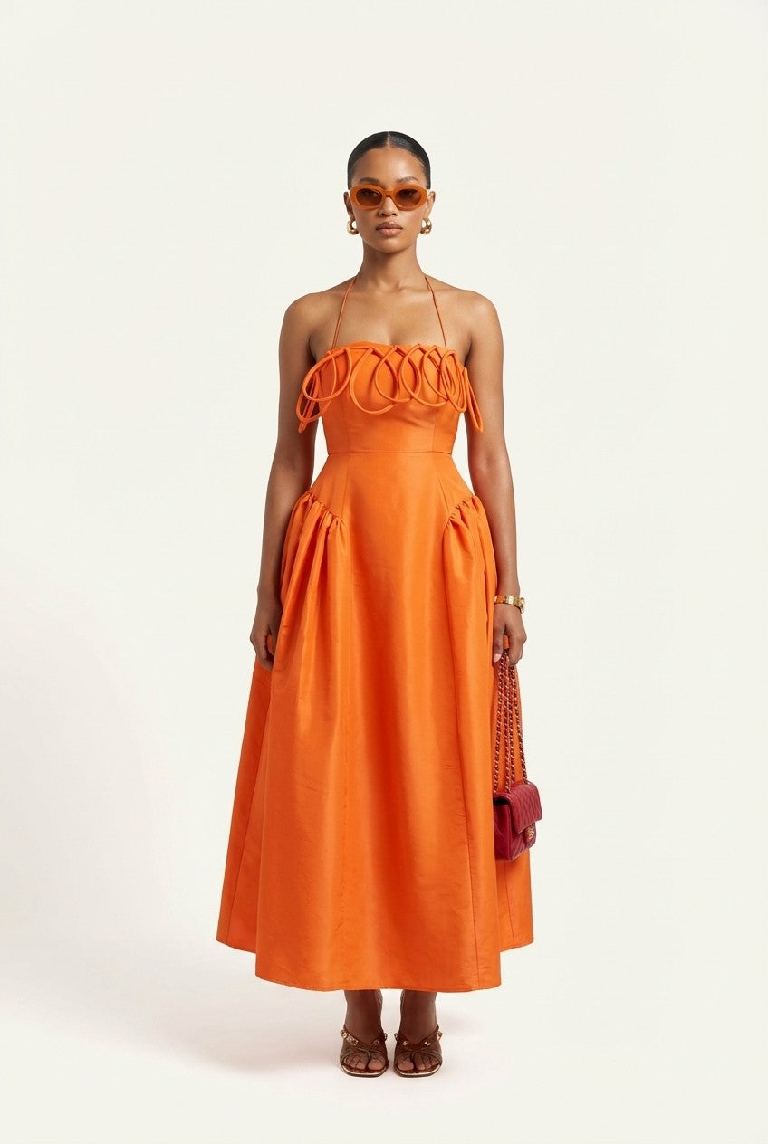 Valora Sculptural Halter Midi Dress