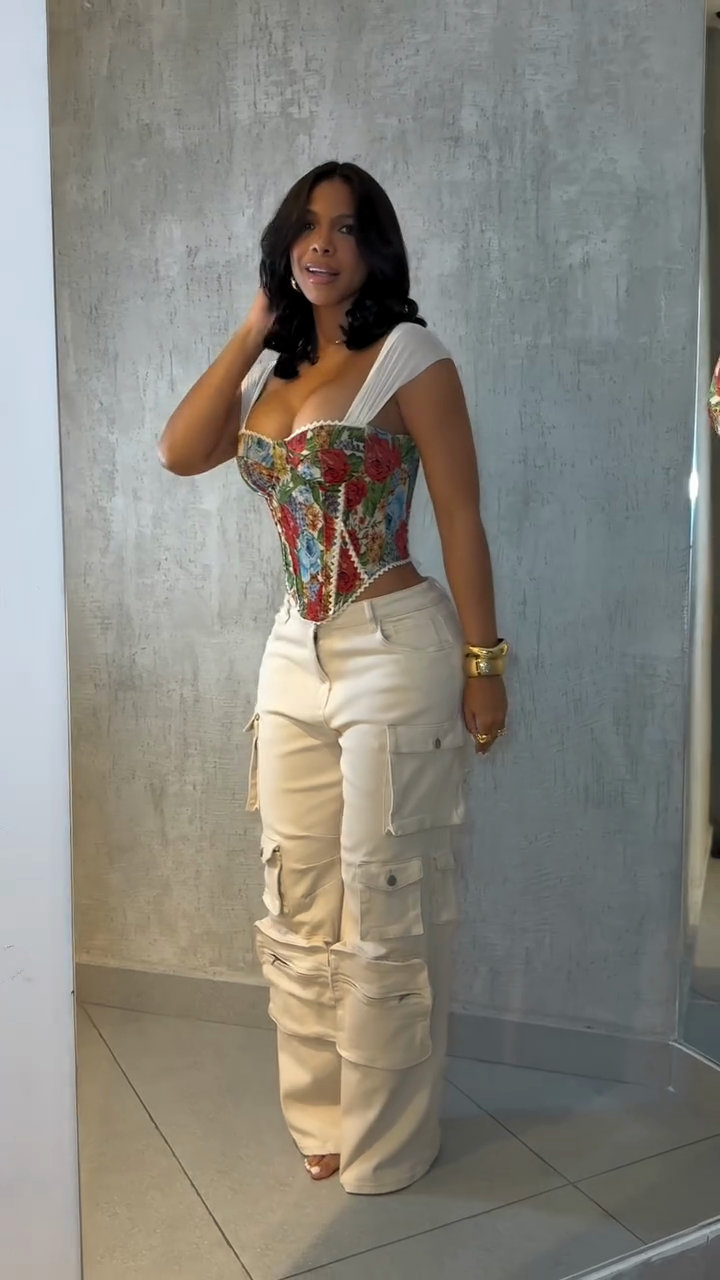 Floral Corset Top and Cargo Pants Set