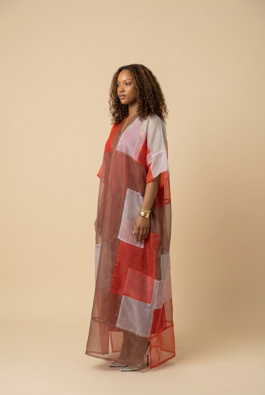 Solara Sheer Colorblock Resort Cover-Up Dress