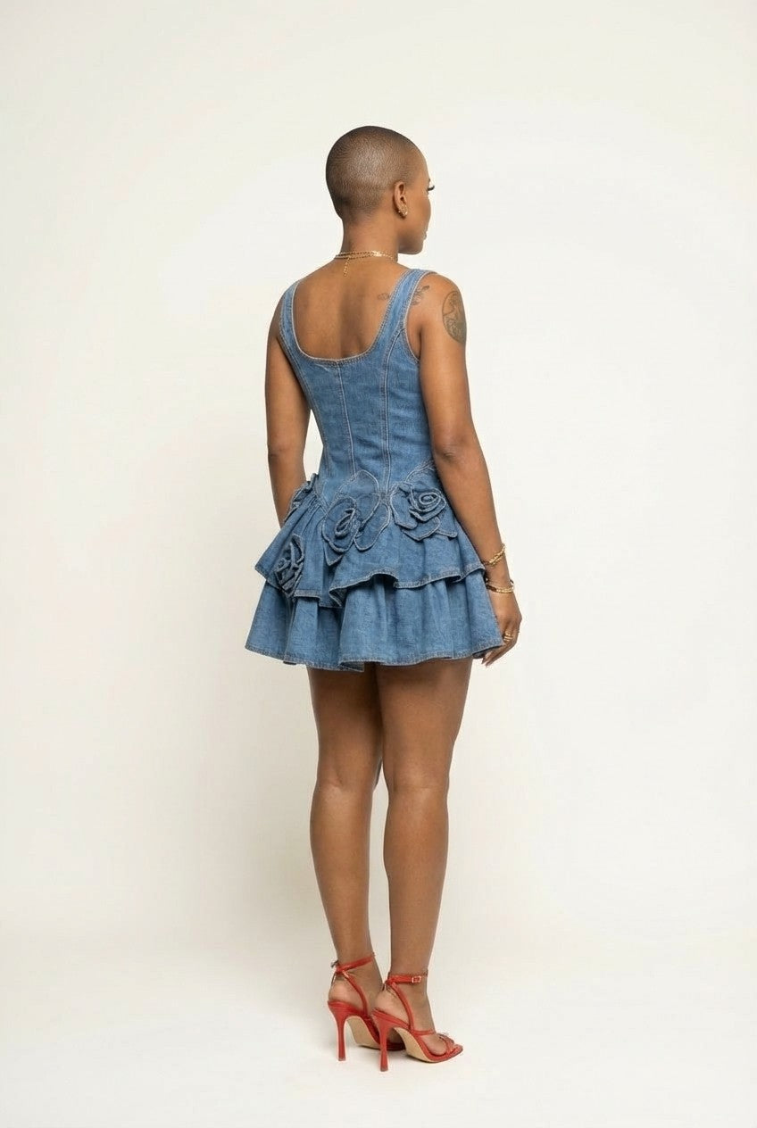 Petal Edge Denim Mini Dress