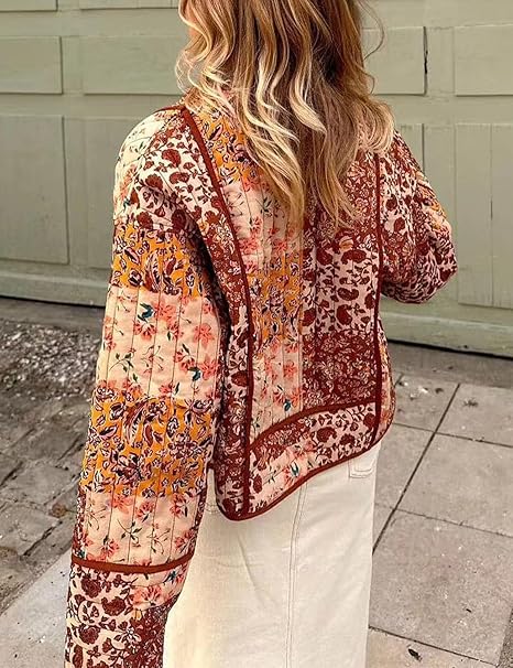 Floral Patchwork Print Drop Shoulder Jacket-CALLISTARI