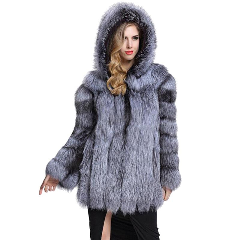 Hooded fluffy faux fur coats-CALLISTARI