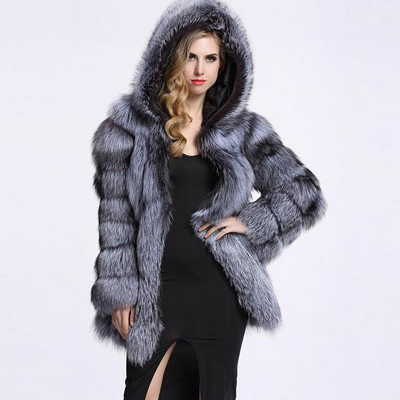 Hooded fluffy faux fur coats-CALLISTARI