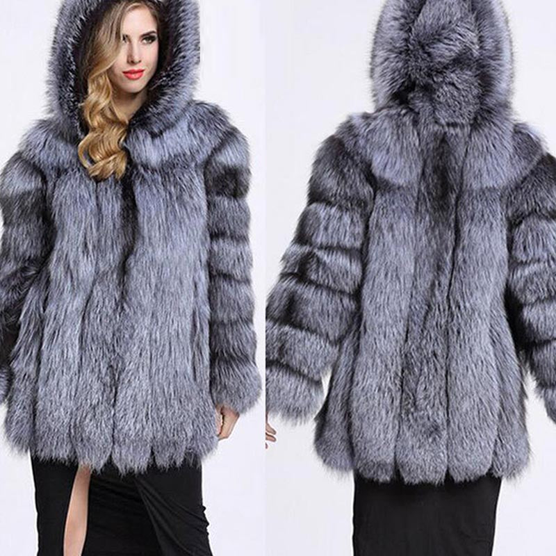 Hooded fluffy faux fur coats-CALLISTARI