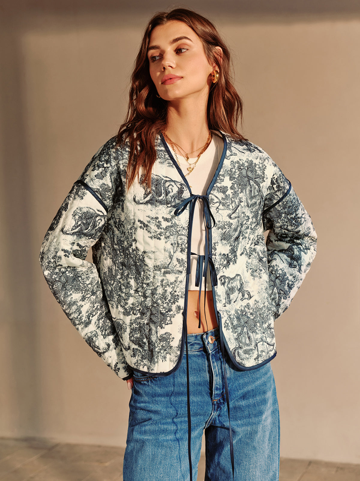 Vintage Contrast Piping Tie Winter Coat-CALLISTARI