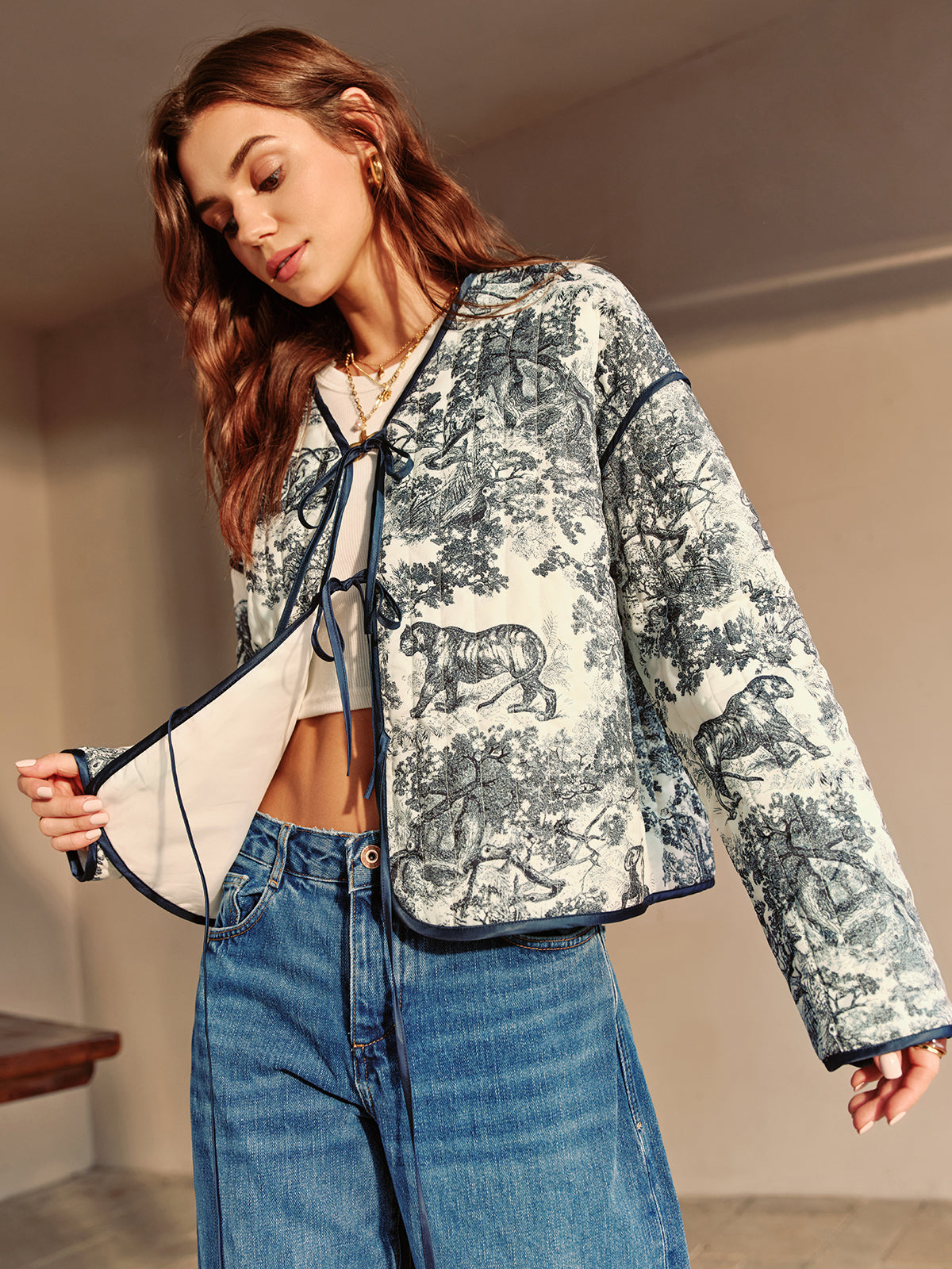 Vintage Contrast Piping Tie Winter Coat-CALLISTARI