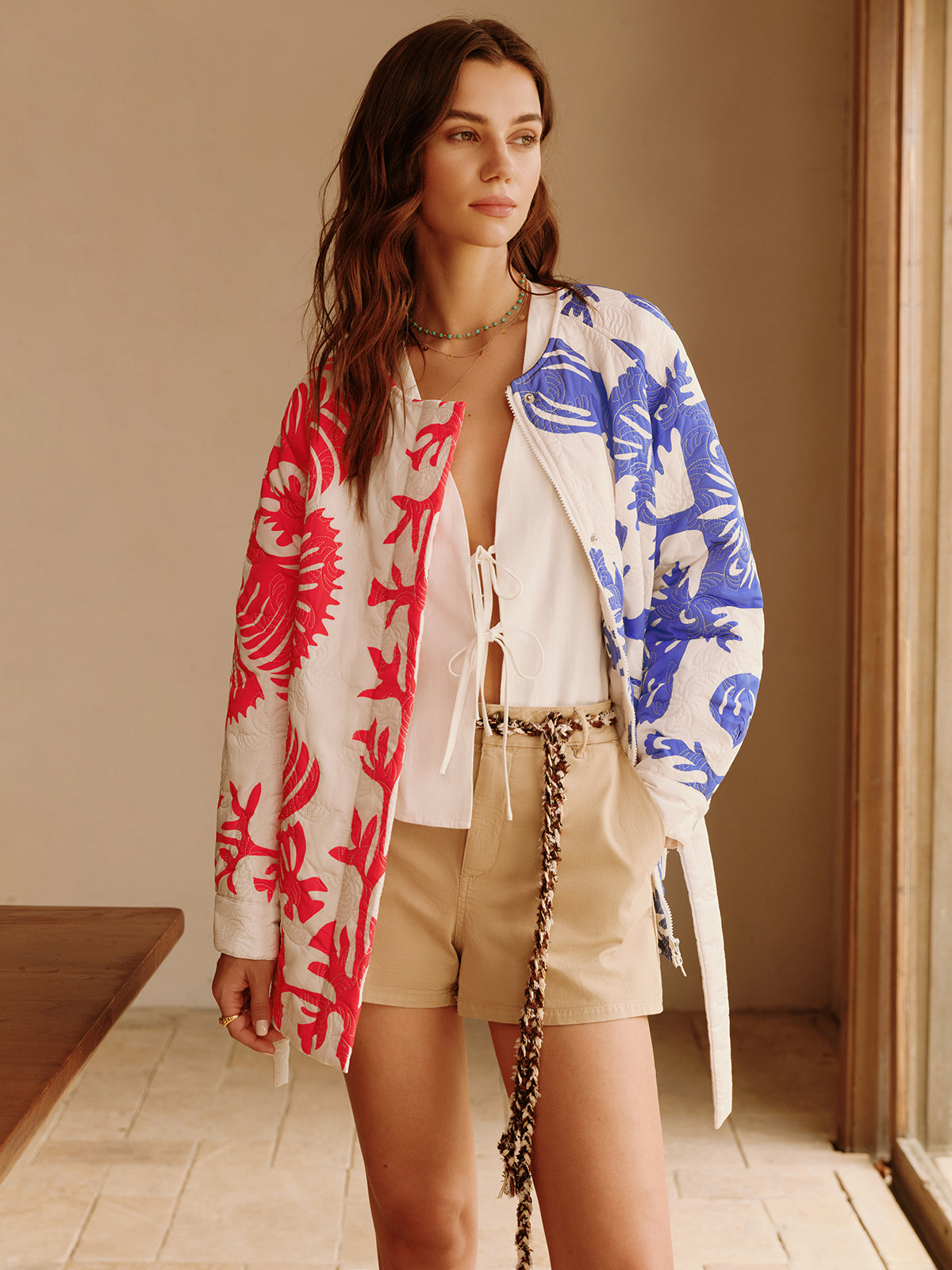 Two Tone Loose Belted Winter Coat-Massicos