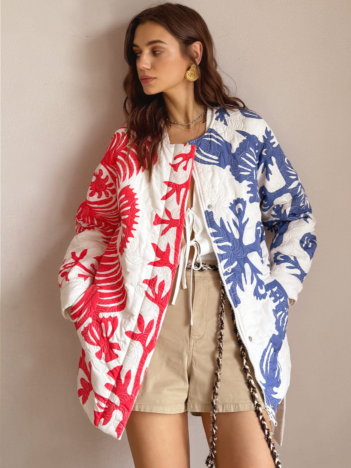 Two Tone Loose Belted Winter Coat-Massicos