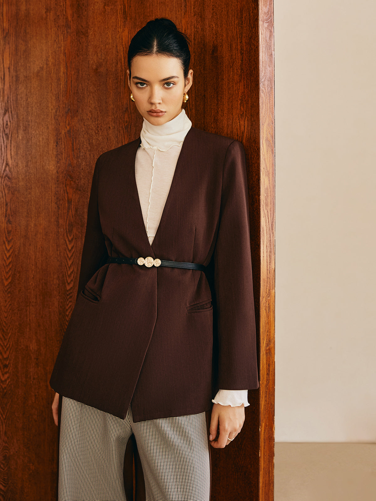 Utility V-Neck Blazer Without Belt-Massicos